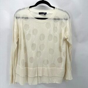 Yoshi Kondo Paris Sheer Tiered Top Size L Knit Ivory Polka Dots Lagenlook Boho